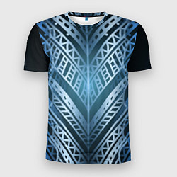 Мужская спорт-футболка Неоновый абстрактный узор Синий и голубой неон на