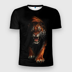 Мужская спорт-футболка Тигр на черном фоне