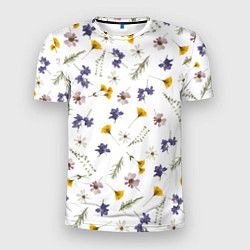 Мужская спорт-футболка Простые цветы на белом фоне