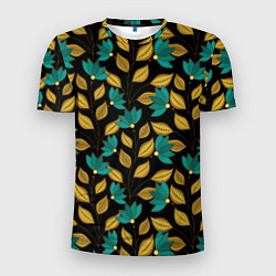 Мужская спорт-футболка Золотые и зеленые листья