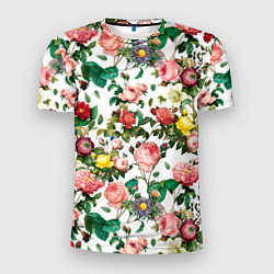 Мужская спорт-футболка Узор из летних роз Summer Roses Pattern