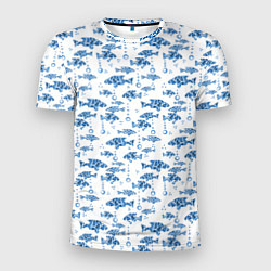 Мужская спорт-футболка Голубые рыбки ретро принт