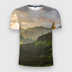 Мужская спорт-футболка Горы, лес, небо