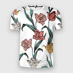 Мужская спорт-футболка Цветы Разноцветные Тюльпаны