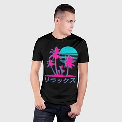 Футболка спортивная мужская Неоновые пальмы Иероглифы Neon Palm Tree, цвет: 3D-принт — фото 2