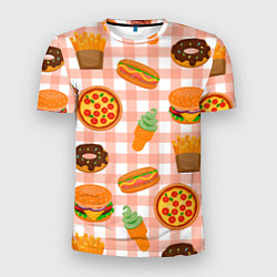 Футболка спортивная мужская PIZZA DONUT BURGER FRIES ICE CREAM pattern, цвет: 3D-принт