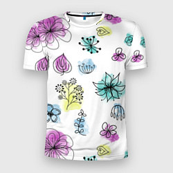 Мужская спорт-футболка Абстрактные цветы на акварельном фоне