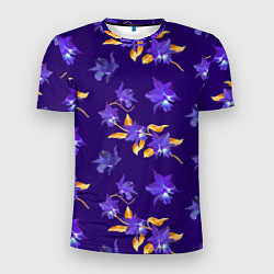 Мужская спорт-футболка Цветы Фиолетовые Ирисы На Синем Фоне