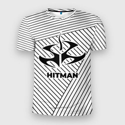 Футболка спортивная мужская Символ Hitman на светлом фоне с полосами, цвет: 3D-принт