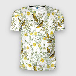 Мужская спорт-футболка Цветы Жёлтые С Птицами