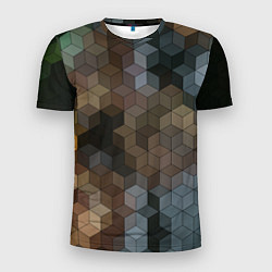 Мужская спорт-футболка Геометрический 3D узор в серых и коричневых тонах