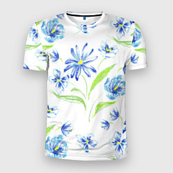 Мужская спорт-футболка Цветы Синие Нарисованные Карандашами