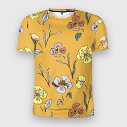 Мужская спорт-футболка Цветы Нарисованные На Золотом Фоне