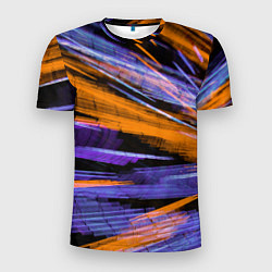 Мужская спорт-футболка Неоновые прерывающиеся линии - Оранжевый и фиолето