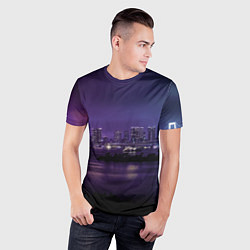 Футболка спортивная мужская Неоновый город с рекой - Фиолетовый, цвет: 3D-принт — фото 2