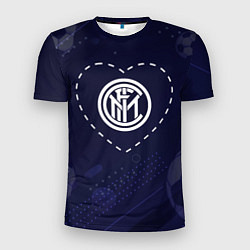 Футболка спортивная мужская Лого Inter в сердечке на фоне мячей, цвет: 3D-принт