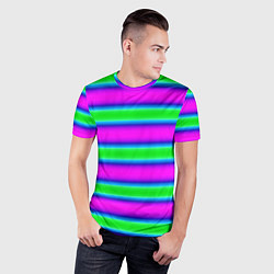 Футболка спортивная мужская Зеленый и фиолетовые яркие неоновые полосы striped, цвет: 3D-принт — фото 2