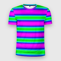 Мужская спорт-футболка Зеленый и фиолетовые яркие неоновые полосы striped
