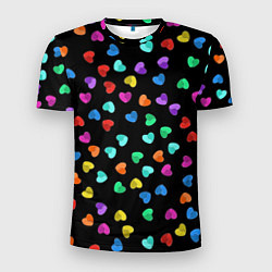 Мужская спорт-футболка Сердечки разноцветные на черном