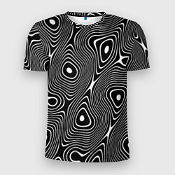 Мужская спорт-футболка Чёрно-белая стилизованная поверхность воды Wave pa