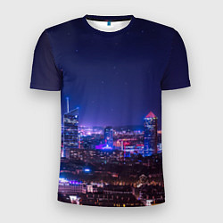 Мужская спорт-футболка Неоновый ночной город - Фиолетовый