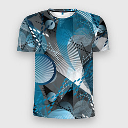 Футболка спортивная мужская Абстрактный серо-синий принт, цвет: 3D-принт