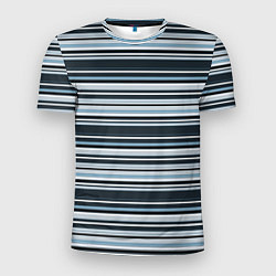 Мужская спорт-футболка Горизонтальные синие, голубые, белые полосы