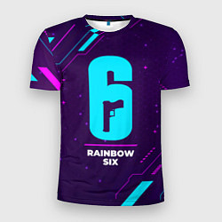 Футболка спортивная мужская Символ Rainbow Six в неоновых цветах на темном фон, цвет: 3D-принт