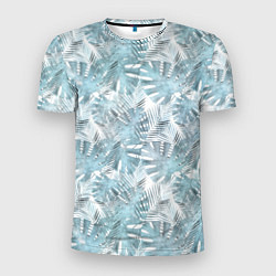 Мужская спорт-футболка Голубые листья пальмы на белом