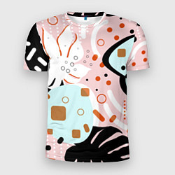 Мужская спорт-футболка Абстрактные фигуры с пальмовыми листами на розовом