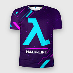 Футболка спортивная мужская Символ Half-Life в неоновых цветах на темном фоне, цвет: 3D-принт
