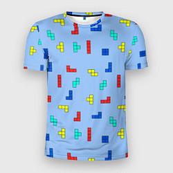 Мужская спорт-футболка Тетрис на голубом фоне