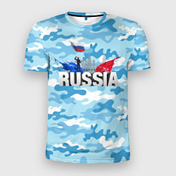 Футболка спортивная мужская Russia: синий камфуляж, цвет: 3D-принт