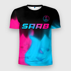 Мужская спорт-футболка Saab - neon gradient: символ сверху