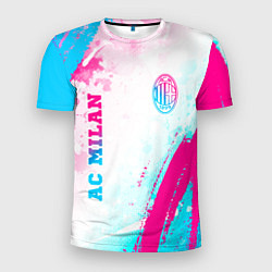 Мужская спорт-футболка AC Milan neon gradient style: символ и надпись вер