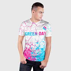 Футболка спортивная мужская Green Day neon gradient style: символ сверху, цвет: 3D-принт — фото 2