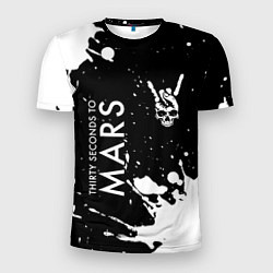 Футболка спортивная мужская Thirty Seconds to Mars и рок символ на темном фоне, цвет: 3D-принт