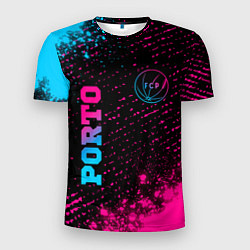 Мужская спорт-футболка Porto - neon gradient: символ и надпись вертикальн