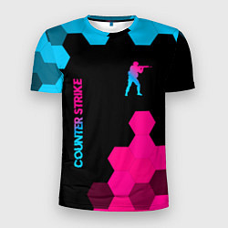 Мужская спорт-футболка Counter Strike - neon gradient: символ и надпись в