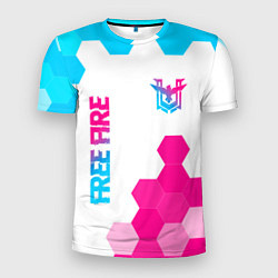 Мужская спорт-футболка Free Fire neon gradient style: символ и надпись ве