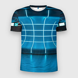 Мужская спорт-футболка Абстрактная панель неоновых голубых фонарей