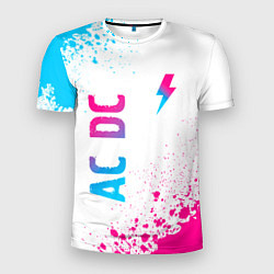 Мужская спорт-футболка AC DC neon gradient style: символ и надпись вертик
