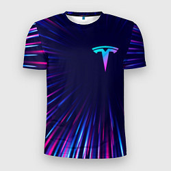 Мужская спорт-футболка Tesla neon speed lines