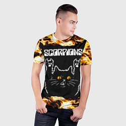 Футболка спортивная мужская Scorpions рок кот и огонь, цвет: 3D-принт — фото 2