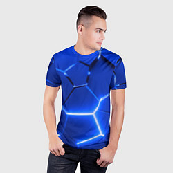 Футболка спортивная мужская Синие неоновые геометрические плиты, цвет: 3D-принт — фото 2