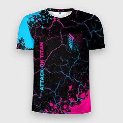 Мужская спорт-футболка Attack on Titan - neon gradient: символ и надпись