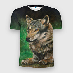 Мужская спорт-футболка Спокойный серый волк