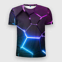 Футболка спортивная мужская Фиолетовый градиент - неоновые геометрические плит, цвет: 3D-принт
