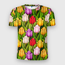 Мужская спорт-футболка Объемные разноцветные тюльпаны