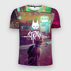 Футболка спортивная мужская Stray - котик - neon, цвет: 3D-принт